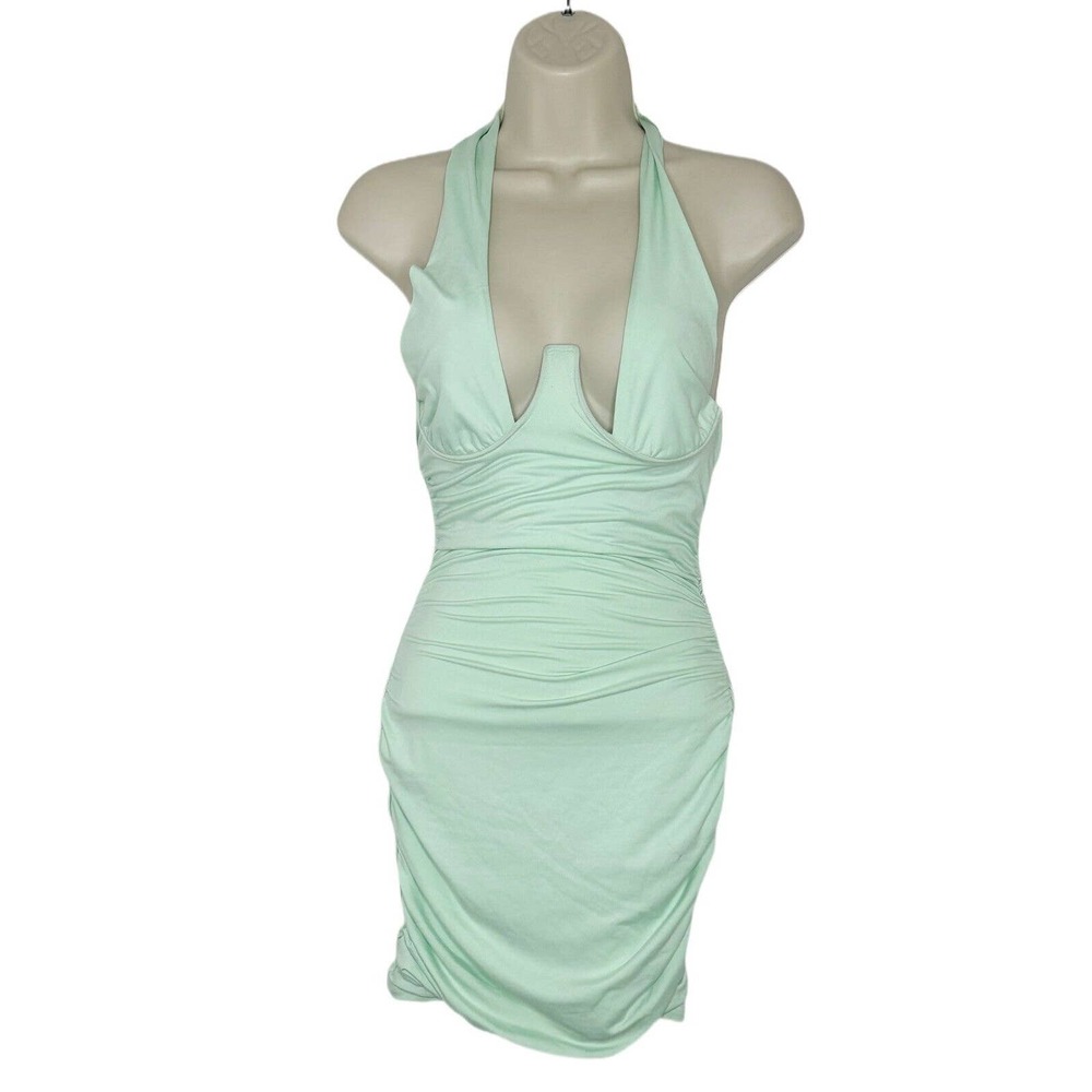 My Outfit Online Bodycon Mint Green Mini Party Halter Dress Womens Sz XS NEW